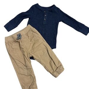 Navy Long Sleeve Shirt and Tan Pants Set